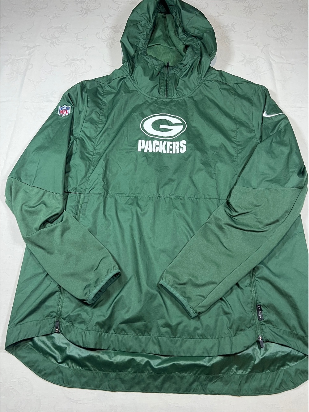 Nike Green Bay Packers Pullover Windbreaker On Field Apparel Green Size Large